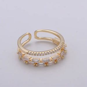 14K Gold Filled Baguette Micro Paved Cz Double Band Ring