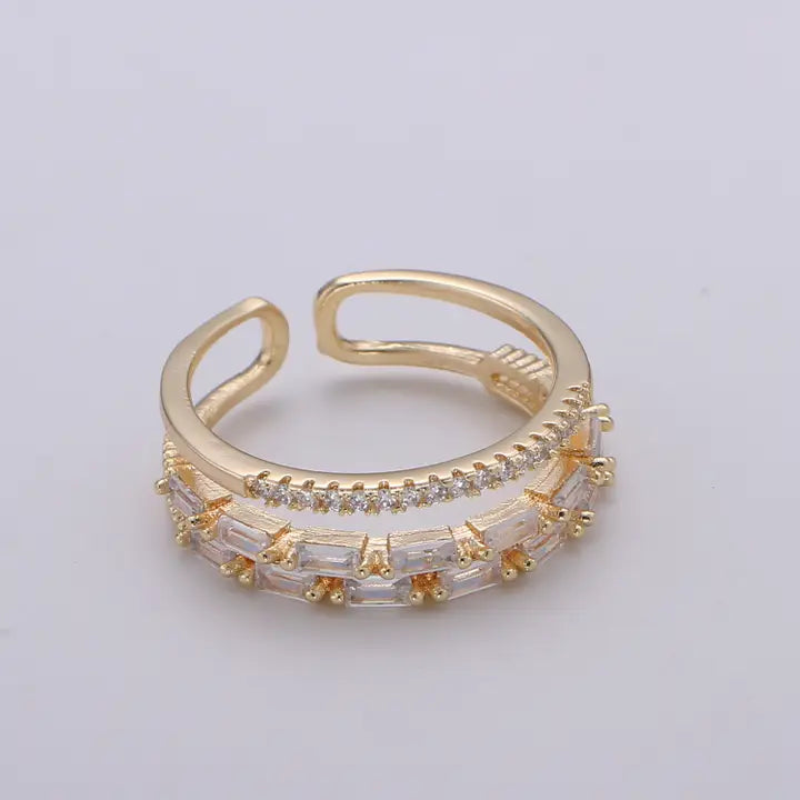 14K Gold Filled Baguette Micro Paved Cz Double Band Ring
