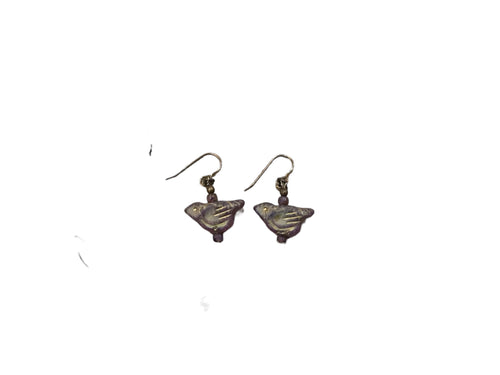 Rose Czech glass bird earrings
