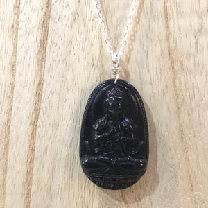 Buddhist Black Obsidian Pendant