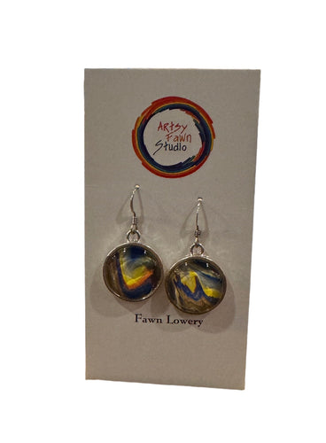Paint Puddle Glass Earrings--Yellow/Red/Blue
