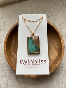 Abstract Art Square on Gold Chain Necklace