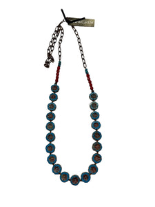 33" Denim Blue Hawaiian Flower Necklace--Czech Glass Beads