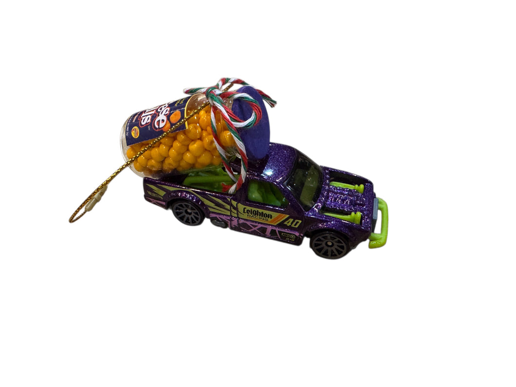 Cheese Balls on Purple Truck Ornament