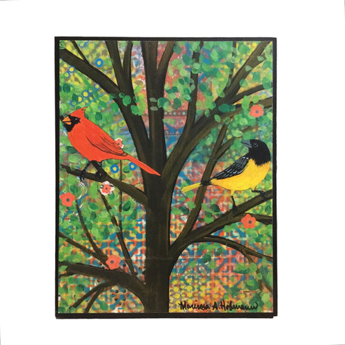 Cardinal & Yellow Bird in Tree