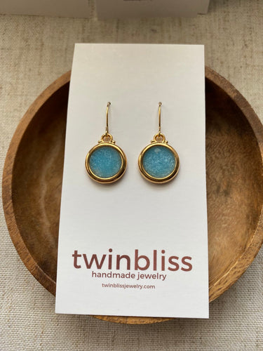 Gold Jean Blue Circle Earrings