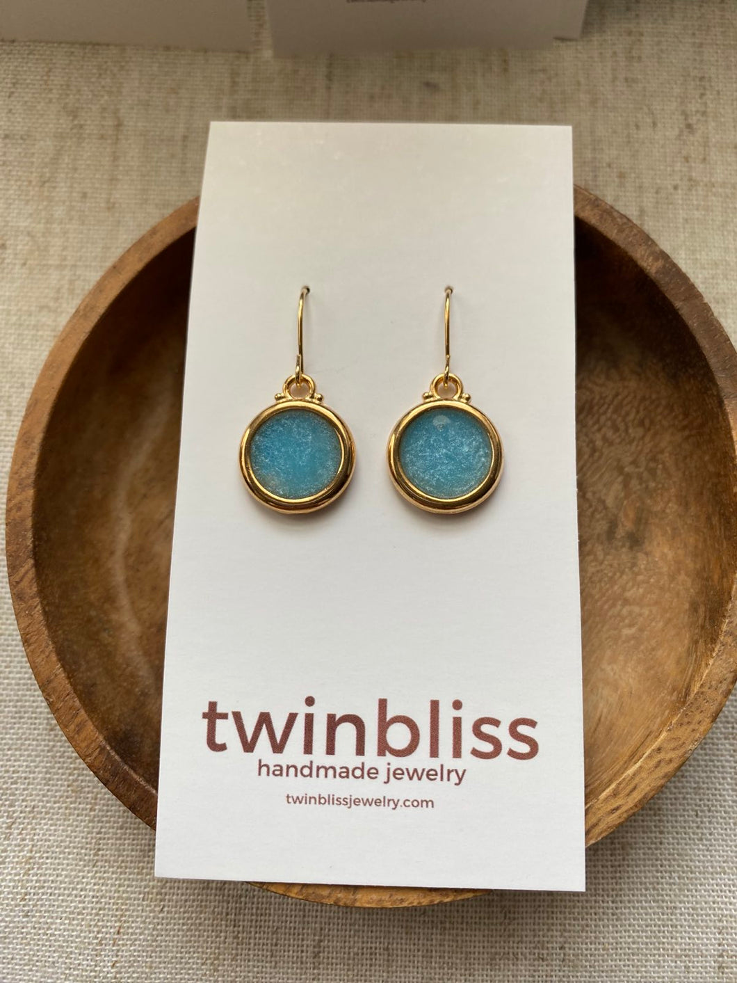 Gold Jean Blue Circle Earrings