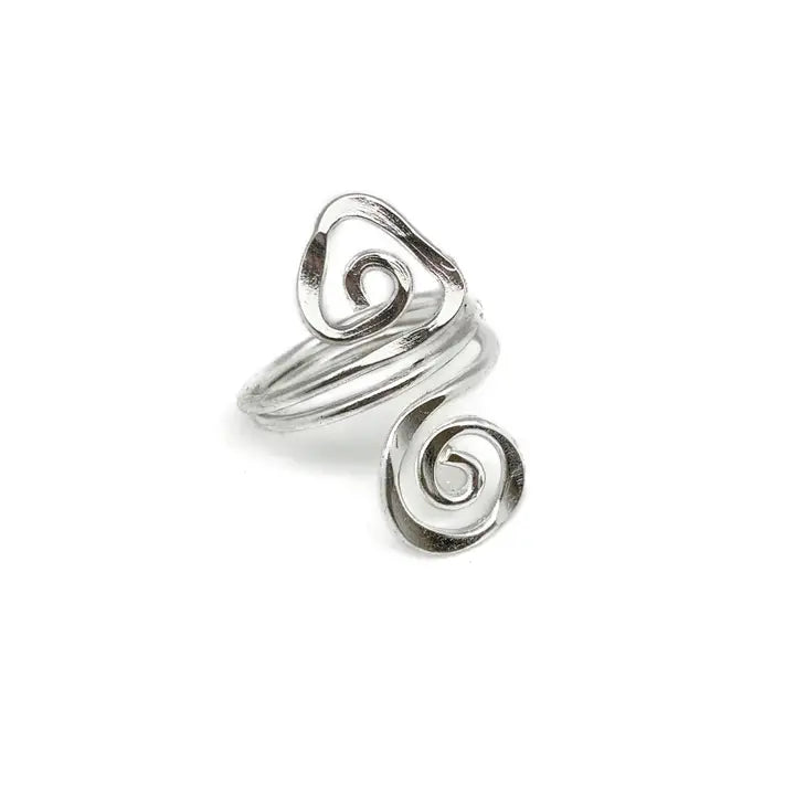 Silver plated adjustable ring - abstract spirals