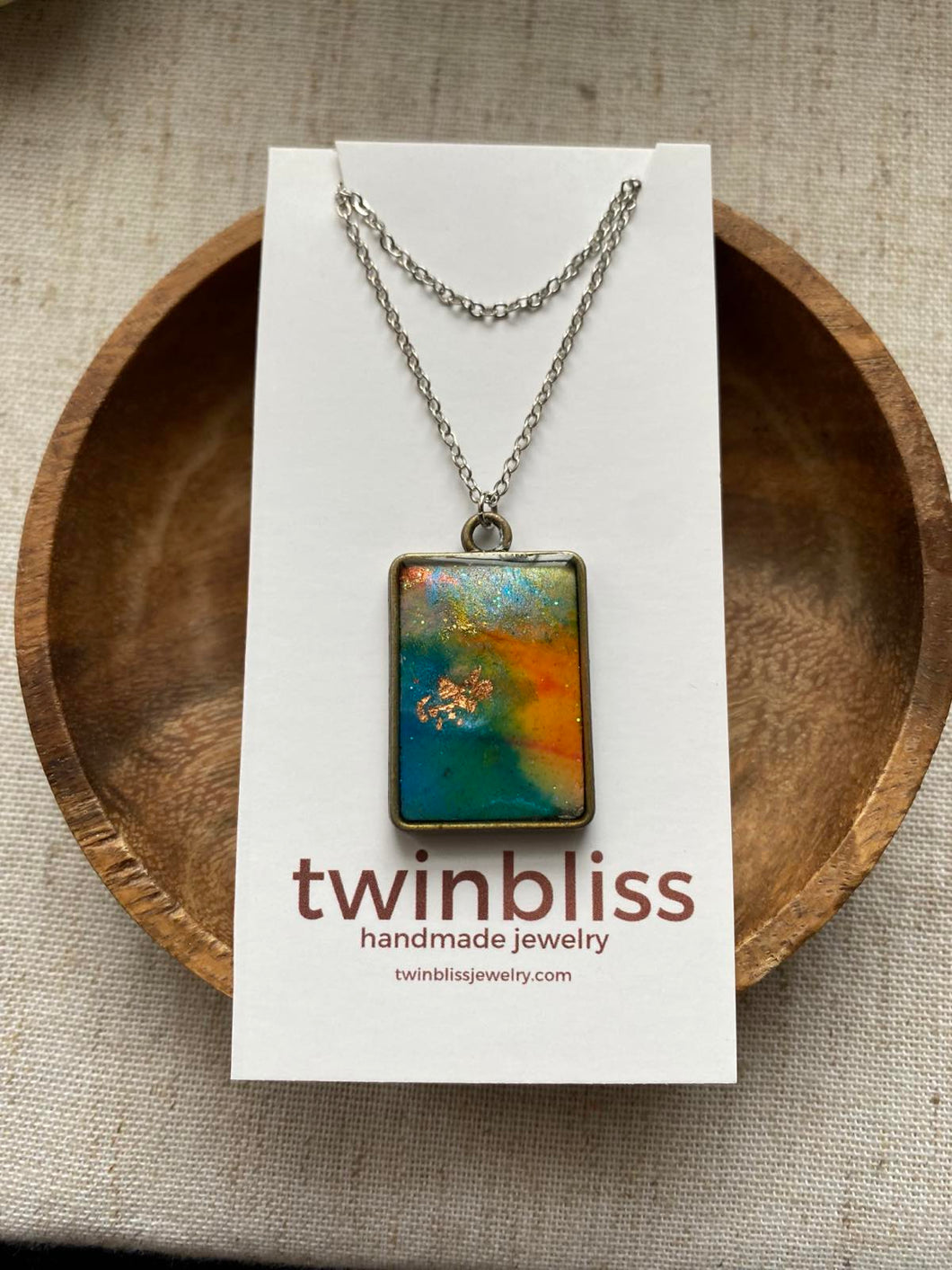 Abstract Art Square on Silver Chain Necklace