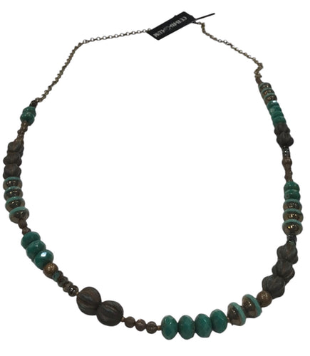 Dark Teal Bronze Wash Melon and Mixed Teal Czech Glass Necklace 31