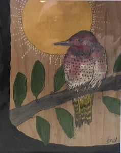 Gold moon yellow/red bird