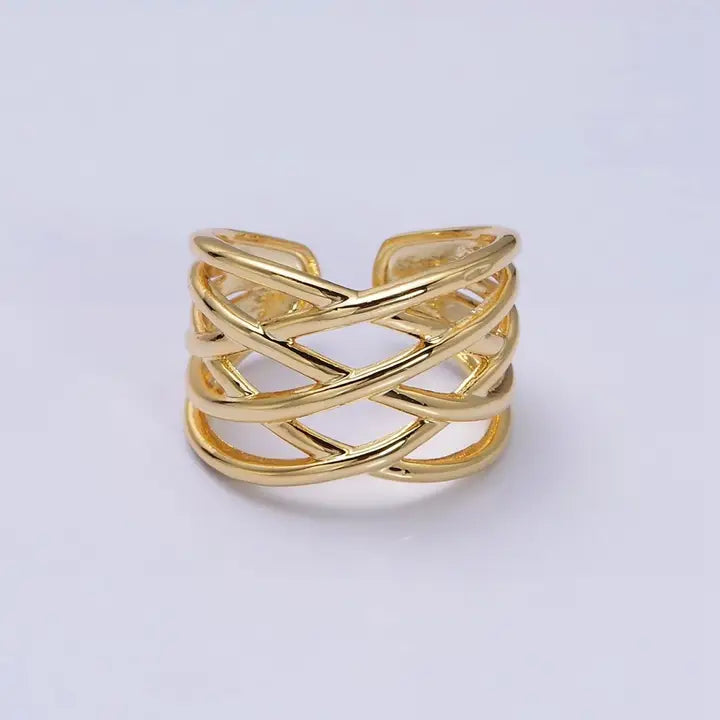 16K Gold Filled Geometric Multiple Band Statement Ring in Gold