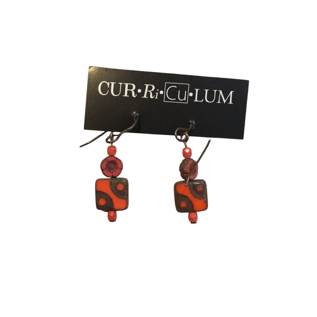 Aqua Czech Glass and Brass Shield Earrings