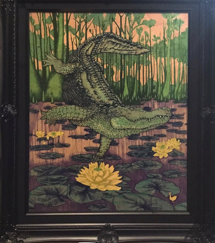 Gator -  Yellow Lotus Framed