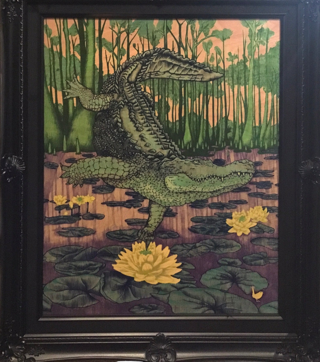Gator -  Yellow Lotus Framed