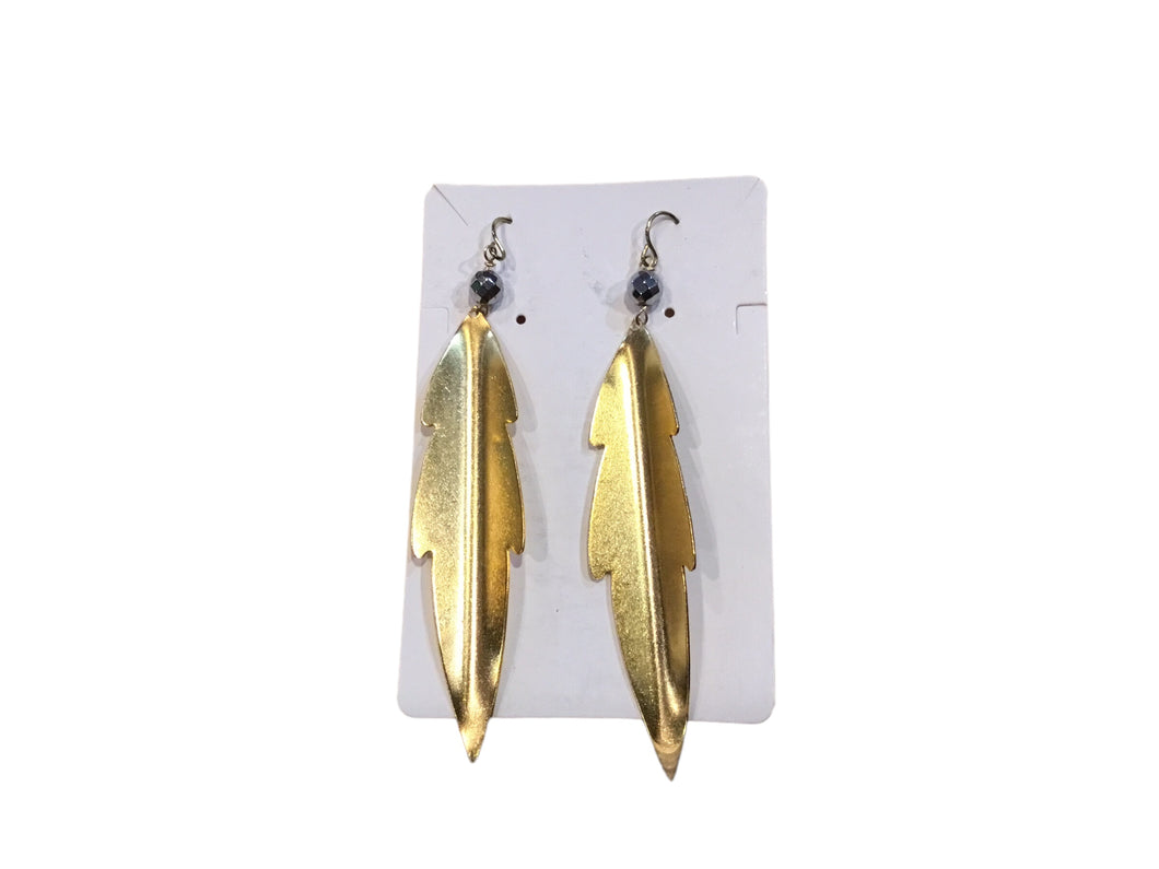 Hematite and Brass Leaf Earrings