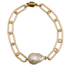 Large Gold Paperclip Chain Bracelet With Pearl