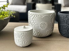 Handmade XL White Floral Print Planter