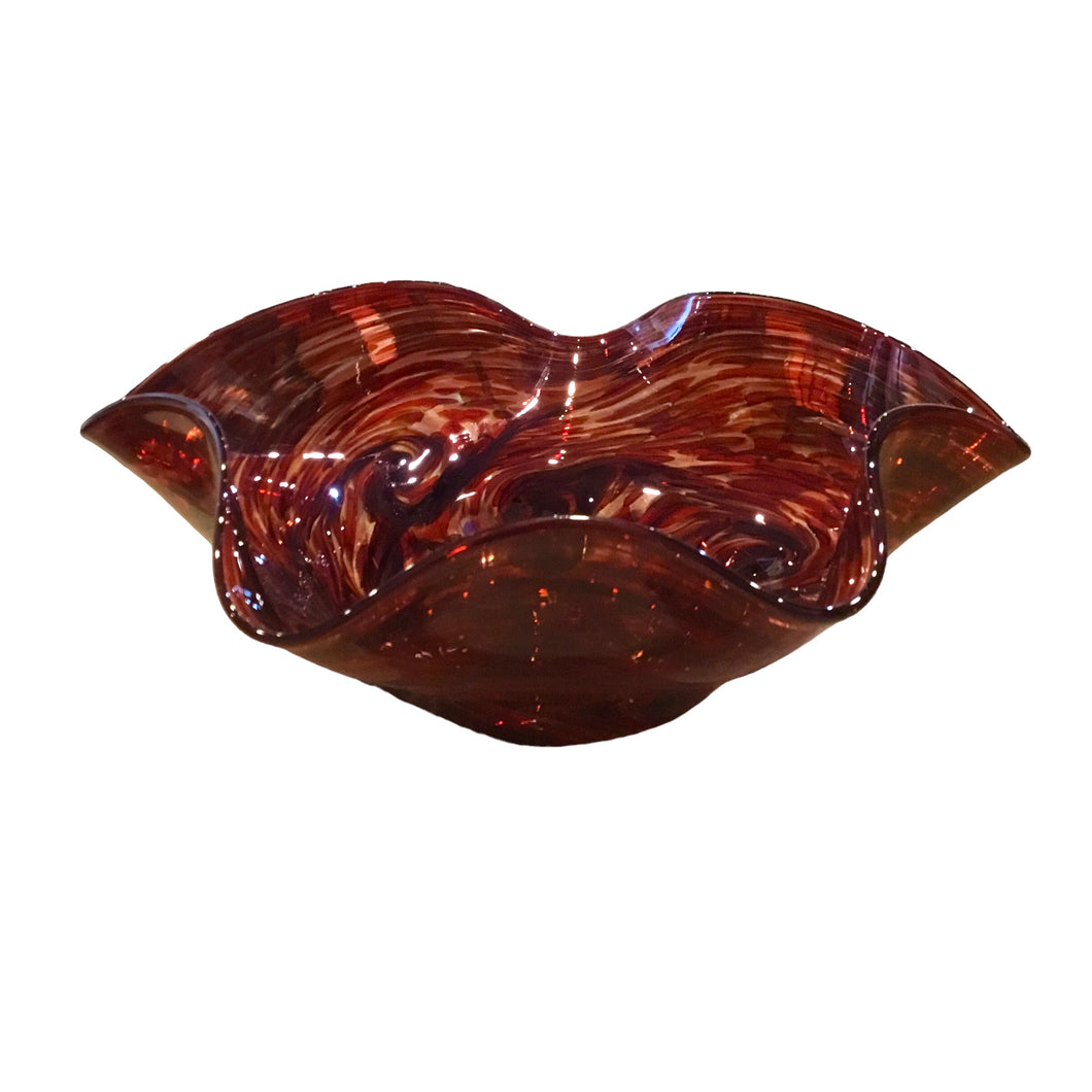 Blown Glass Wavy Bowl Large - Maroon