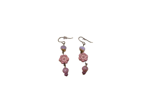 Pink rose long earrings