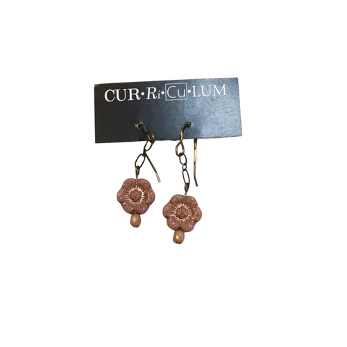 Pink Wild Rose Czech Glass Earrings