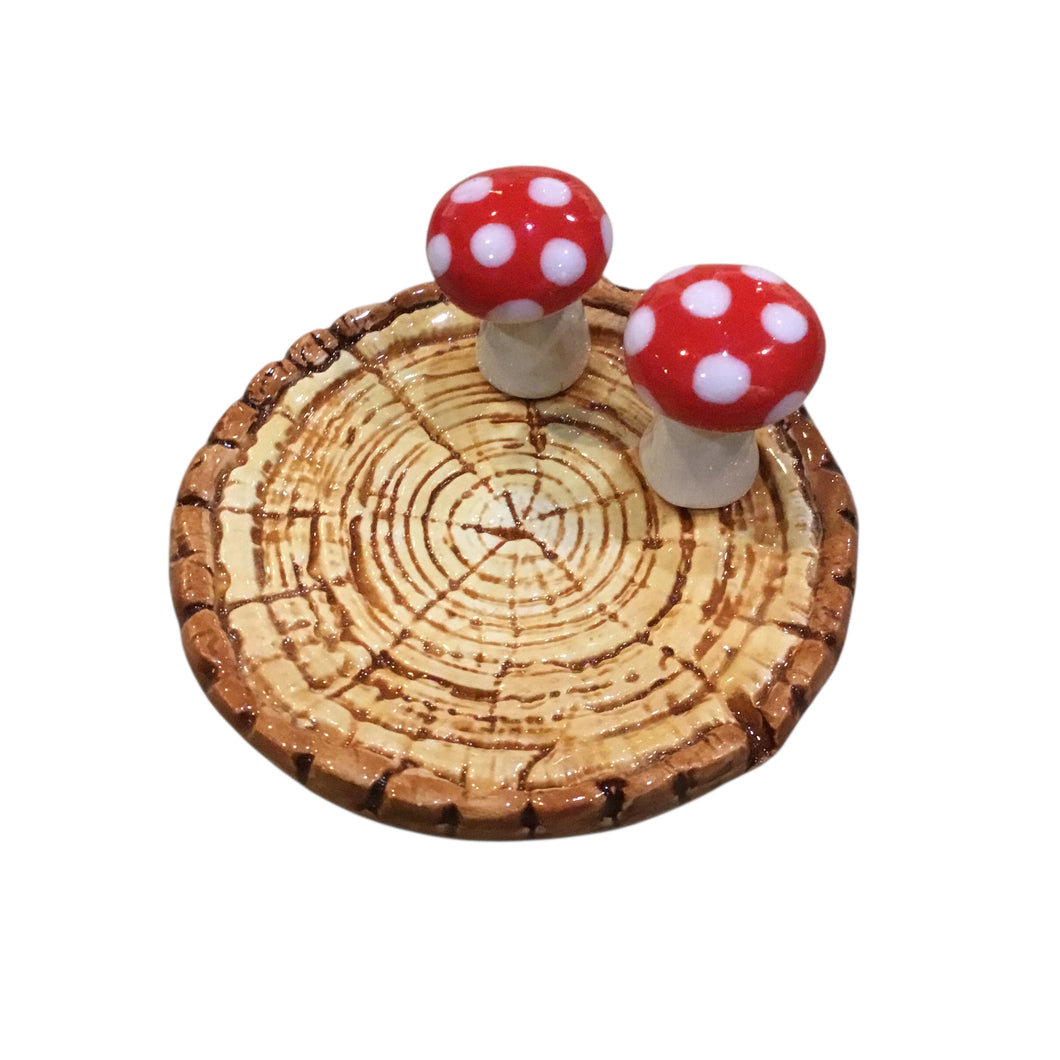 Woodgrain Trinket Dish with Toadstools