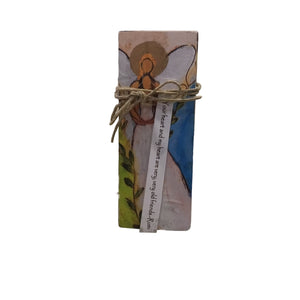 Small Wood Block Angel " Your heart and my heart.."