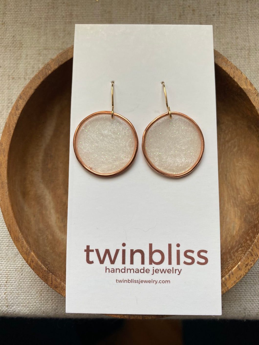 Medium Hammered Copper White Circle Earrings