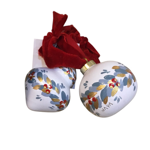 White Ceramic Hand-painted Ornament - Red Ribbon