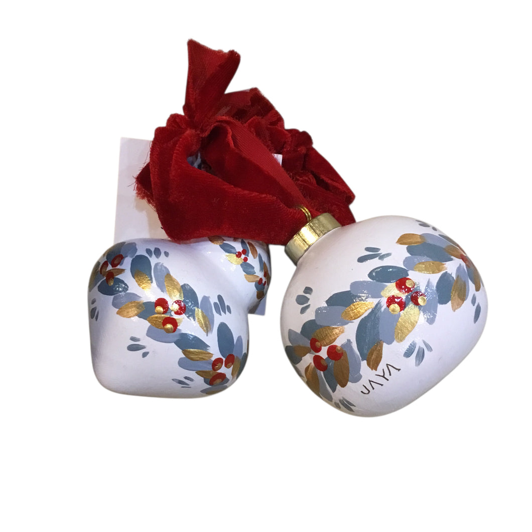 White Ceramic Hand-painted Ornament - Red Ribbon