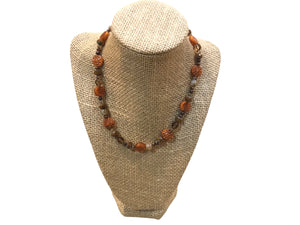 34" Orange Star and Spiral w/ Mixed Brown Necklace--Czech Glass Beads