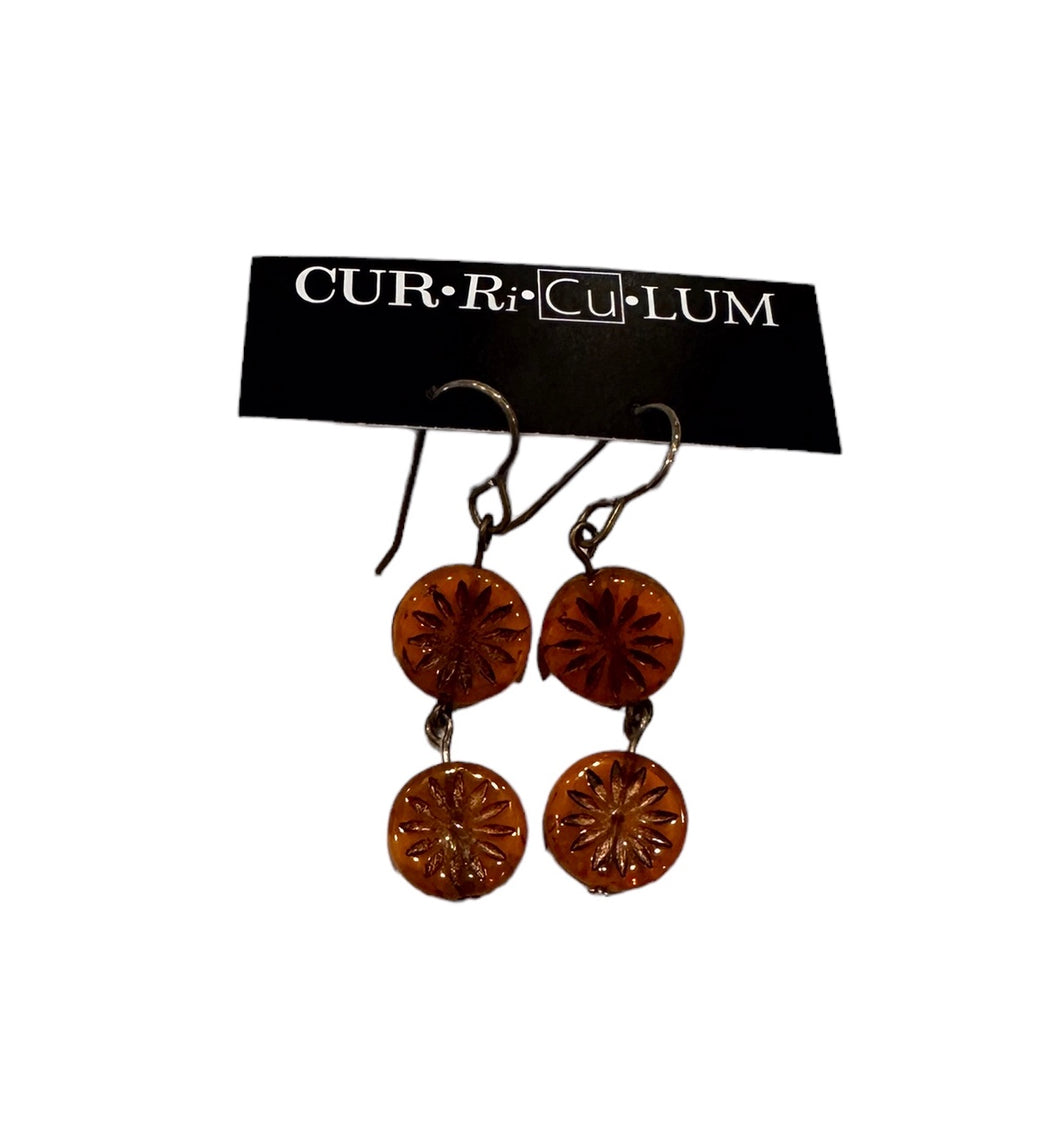 Orange Star Earrings--Czech Glass Beads