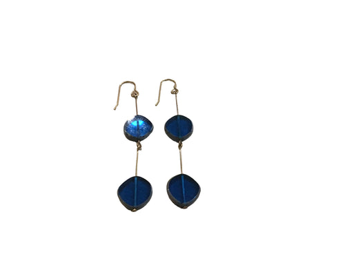 Capri blue x2 long Czech bead earrings