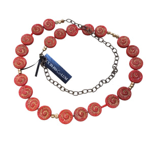 Red Fossile Shell With Gold Czech Glass Necklace