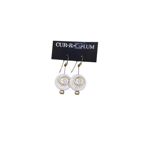 White Fossil Shell Czech Glass Earrings