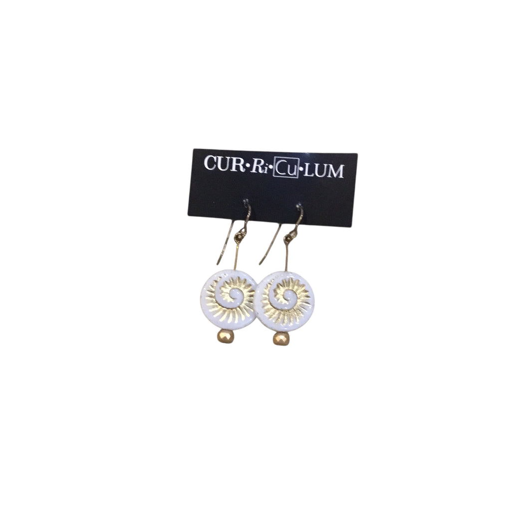 White Fossil Shell Czech Glass Earrings