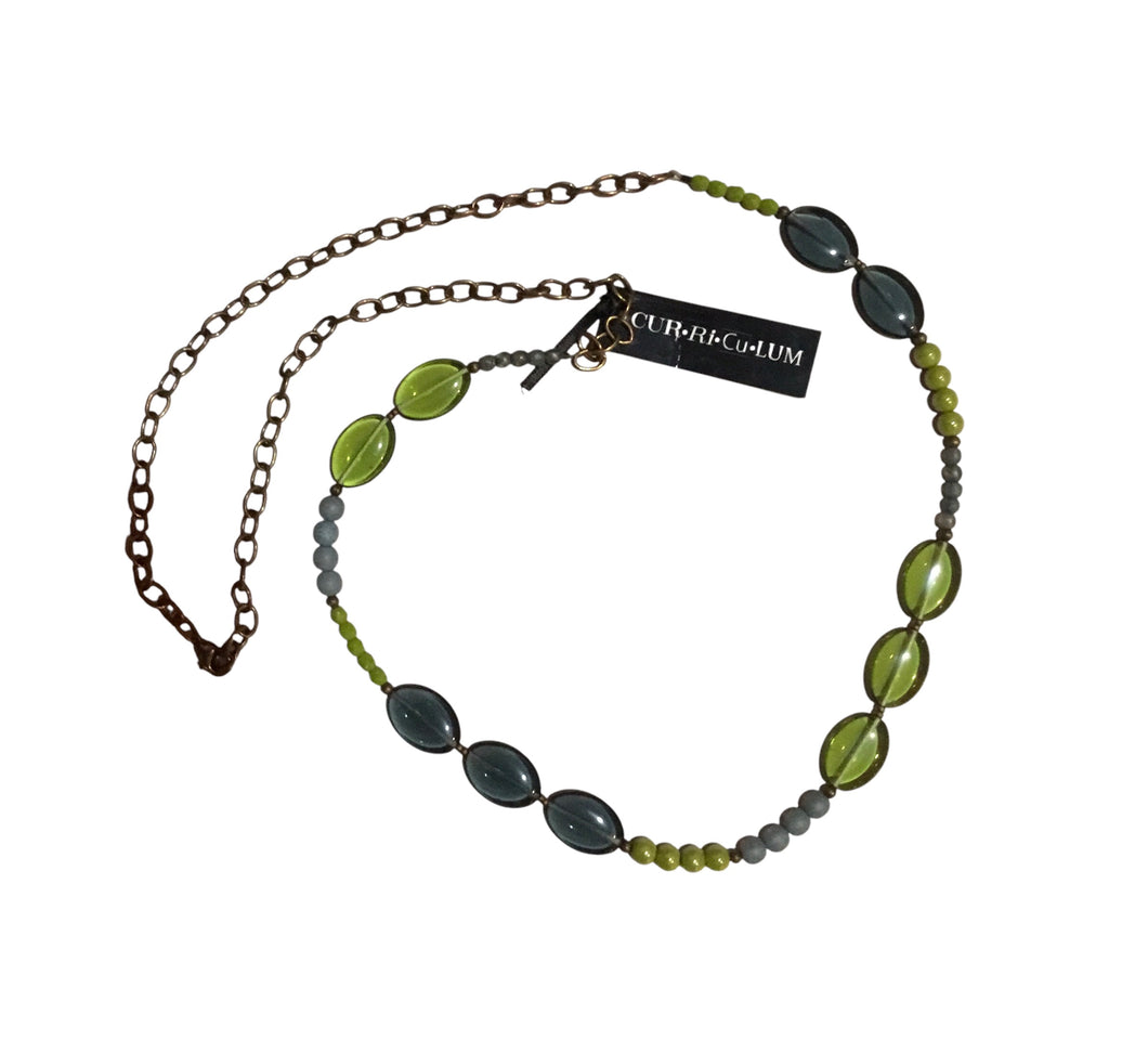 Mixed Blue and Green Ovals Czech Glass Necklace 32