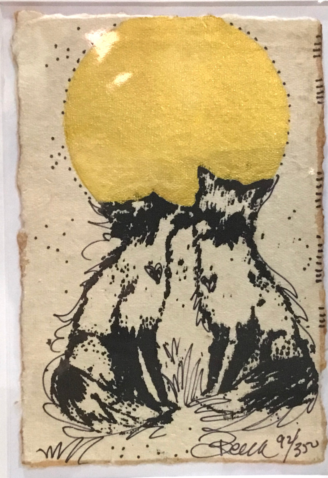 Kissy face foxes gold moon