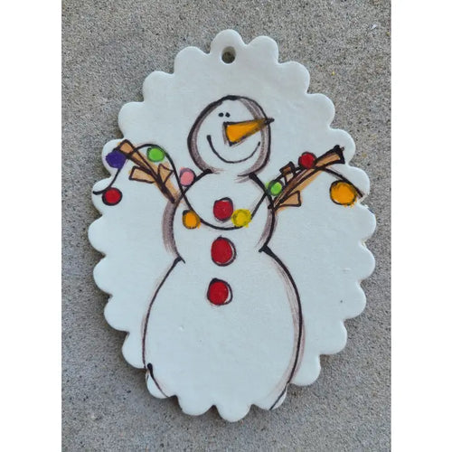 Scalloped Ornament (Snowman Lights)