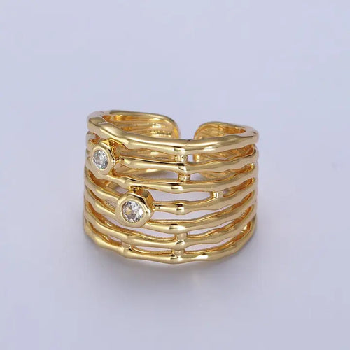 Gold Wide Multiple Bamboo Ring