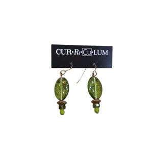 Avocado Green Oval Czech Glass Earrings