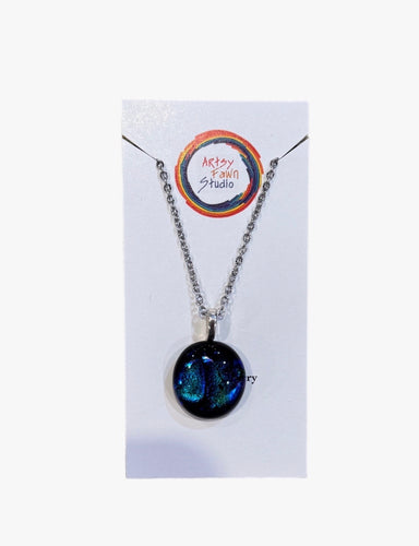 Dichroic Fused Glass Necklace--Mixed Blue