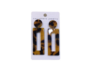Amber rectangle with amber circle earrings
