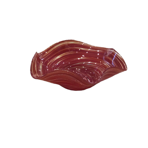 Blown Glass Wavy Bowl Small - Maroon