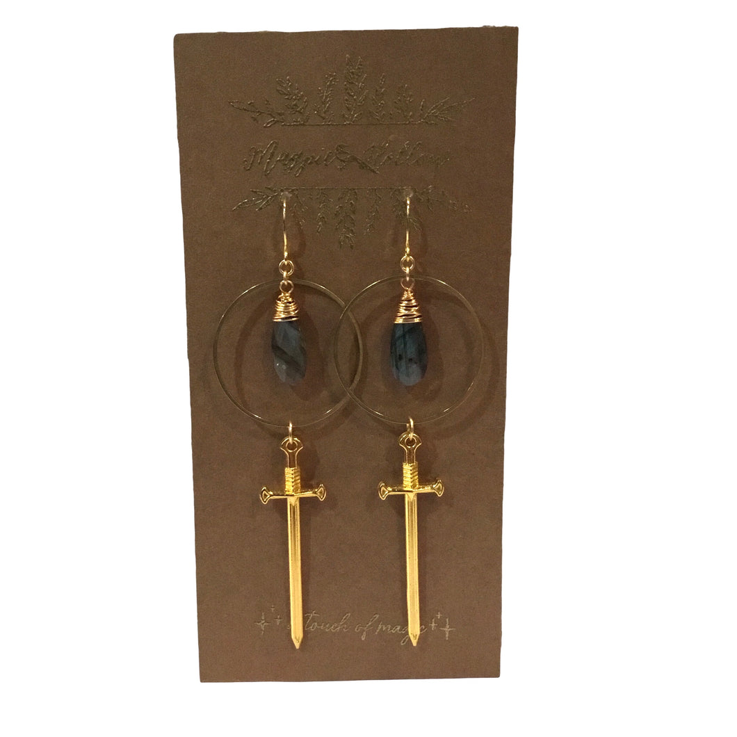 Labradorite Sword Earrings