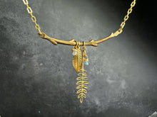 Branch Necklace Aquamarine Gold Leaf Charm Nature Botanical: 16