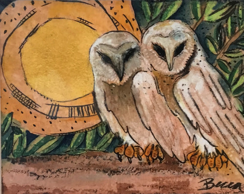 Barn owls gold moon