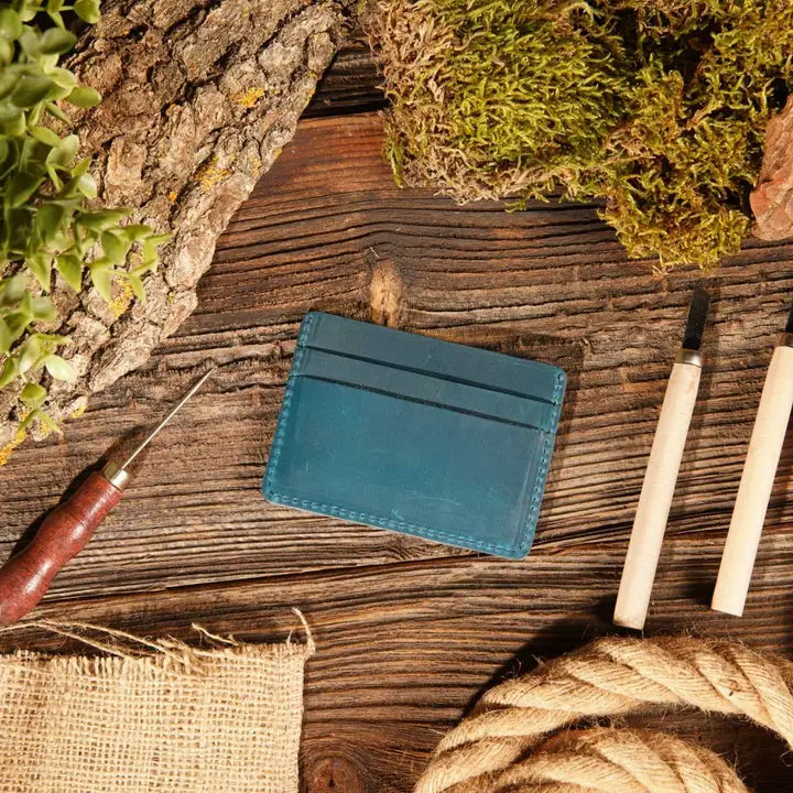Genuine Leather Handmade Card Holder Wallet - Blue