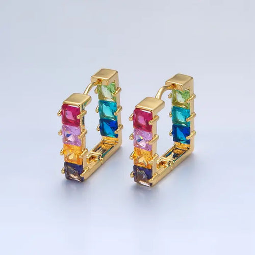 24K Gold Filled Multicolor Square Cz Huggies