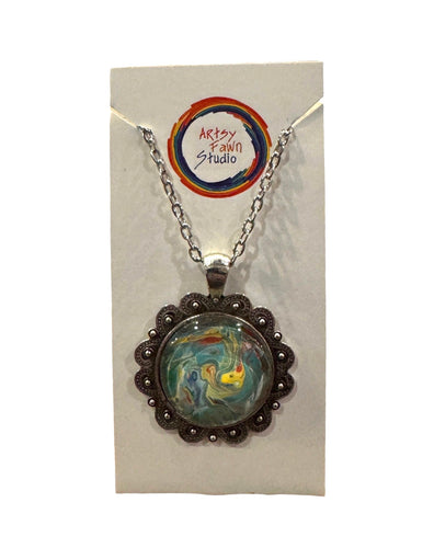 Paint Puddle Glass Necklace--Green/Blue/Yellow